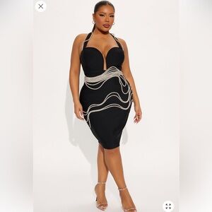 Fashion Nova Black Midi Dress with Silver Detailing